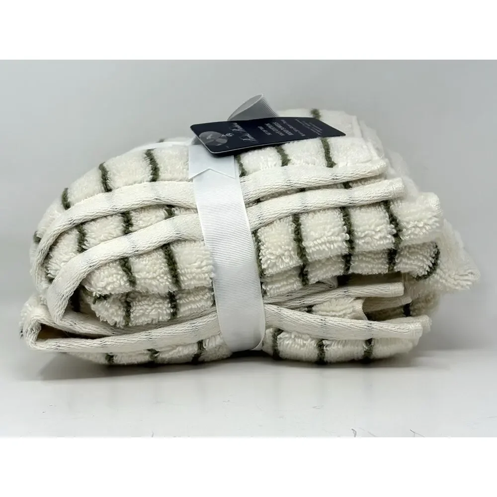 Brooks Brothers Green Cream Striped Cotton Hand Towels Set 2 Measures 16x28